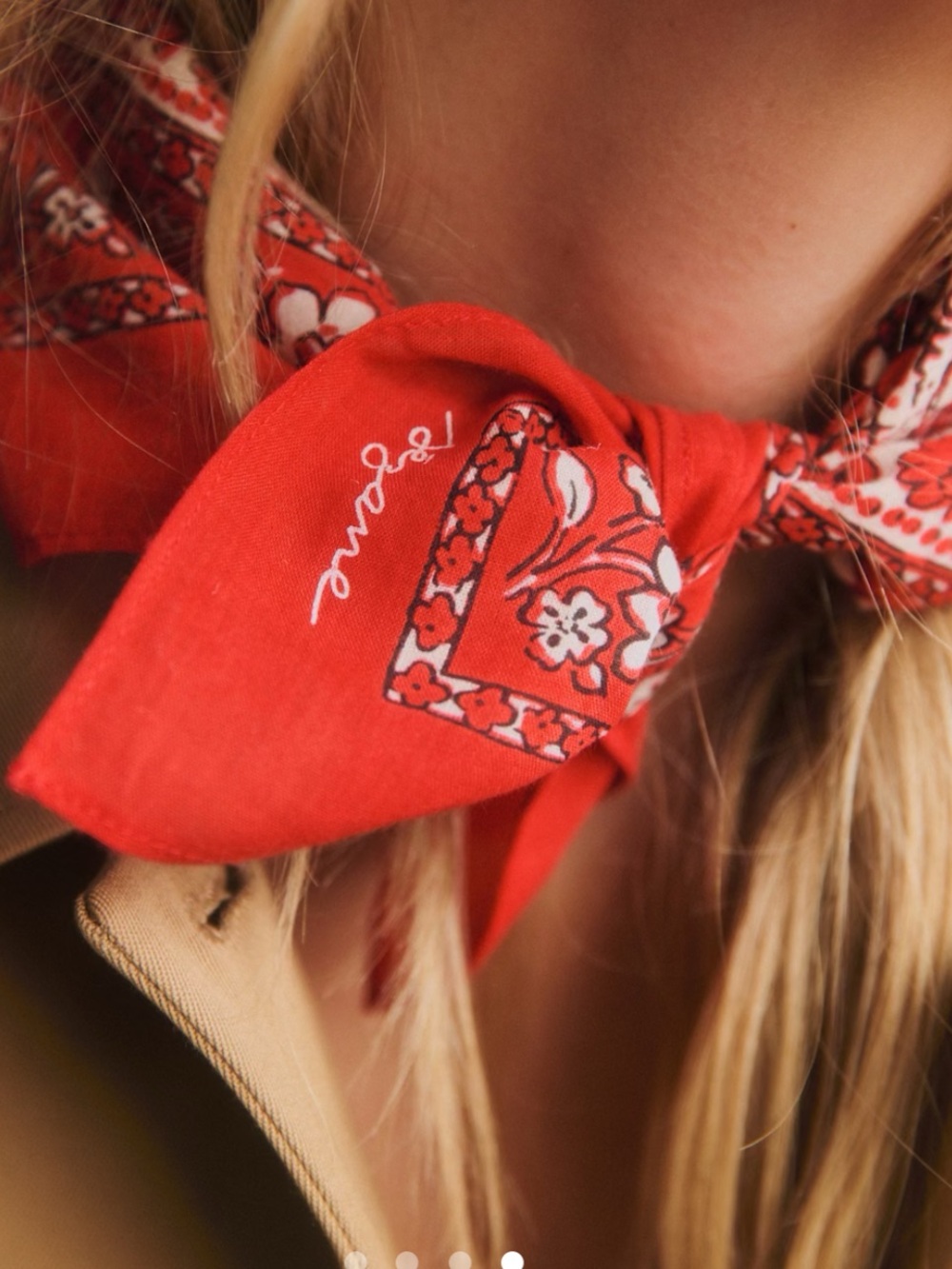 Sezane Red Paisley Bandana Neck Scarf